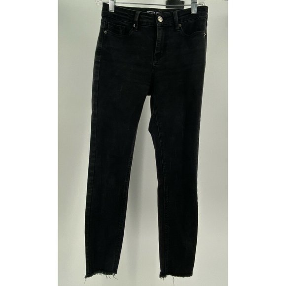 Kenneth Cole Jess Skinny Women's Jeans Black Wash Frayed Hems Sz 2 Inseam - 26 - Picture 1 of 6